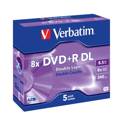 VERBATIM dual layer DVD+R 240 min. 9.4GB 8x 5-pack scratch resistant surface jewelcase