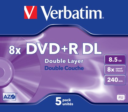 VERBATIM dual layer DVD+R 240 min. 9.4GB 8x 5-pack scratch resistant surface jewelcase