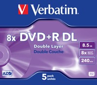 VERBATIM dual layer DVD+R 240 min. 9.4GB 8x 5-pack scratch resistant surface jewelcase