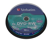 VERBATIM DVD-RW 120 min. / 4.7GB 4x 10-pack spindle DataLife Plus, scratch resistant surface