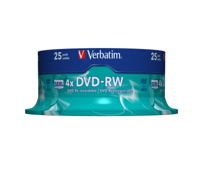 VERBATIM DVD-RW 120 min. / 4.7GB 4x 25-pack spindle DataLife Plus scratch resistant surface matt