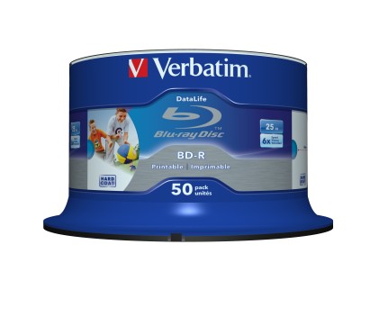 VERBATIM 50x BD-R 25GB Single Layer Datalife HTL 6x Wide printable no ID