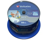 VERBATIM 50x BD-R 25GB Single Layer Datalife HTL 6x Wide printable no ID