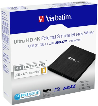 Verbatim Masterizzatore Esterno Slimline Blu-Ray Writer 4K Type-C