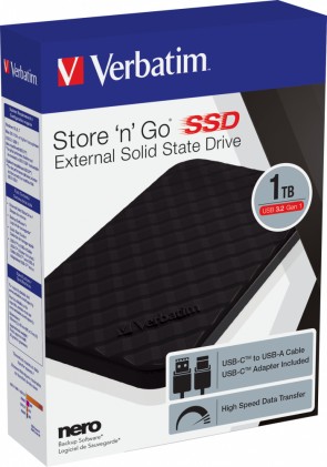 Verbatim Ssd Esterno Store N Go Portable Ssd Usb 3.2 Gen1 1Tb Black (Usb-C Type) 6.35Cm (2.5)
