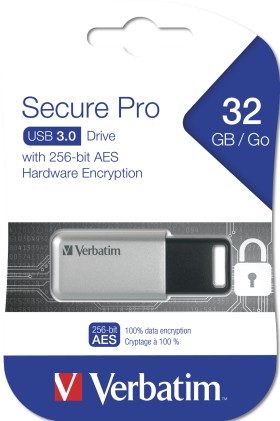 Verbatim Pen Drive Usb Secure Pro 32Gb Usb 3.2 Gen.1 Crittografia Aes A 256 Bit