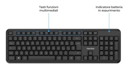 Vultech Tastiera E Mouse Bundle, Wireless, 1600Dpi Regolabili 2,4Ghz