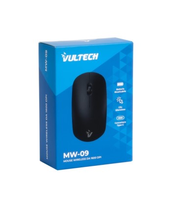 Vultech Mouse Wireless 1600Dpi, Nero, Silenzioso,Batteriea Integrata Ricaricabile,Attacco Type C