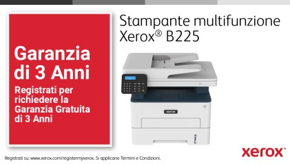 Xerox B225 A4 34 ppm Copia/Stampa/Scansione wireless con stampa fronte/retro PS3 PCL5e/6 ADF 2 vassoi Totale 251 fogli