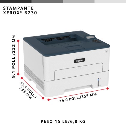 Xerox B230 A4 34 ppm Stampante fronte/retro wireless PCL5e/6 2 vassoi Totale 251 fogli