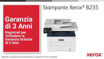 Xerox B235 A4 34 ppm Copia/Stampa/Scansione/Fax wireless con stampa fronte/retro PS3 PCL5e/6 ADF 2 vassoi Totale 251 fogli