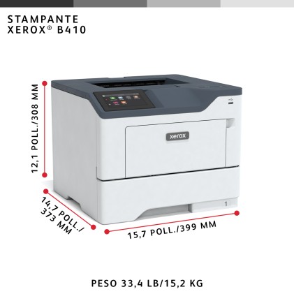Xerox B410 A4 47 ppm Stampante fronte/retro PS3 PCL5e/6 2 vassoi Totale 650 fogli