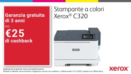 Xerox C320 A4 33 ppm Stampante fronte/retro wireless PS3 PCL5e/6 2 vassoi Totale 251 fogli