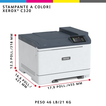 Xerox C320 A4 33 ppm Stampante fronte/retro wireless PS3 PCL5e/6 2 vassoi Totale 251 fogli