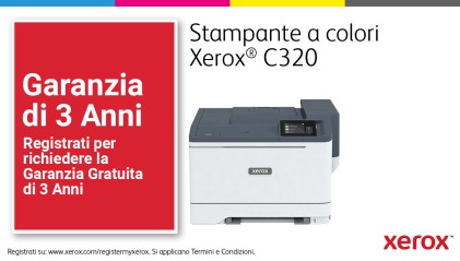 Xerox C320 A4 33 ppm Stampante fronte/retro wireless PS3 PCL5e/6 2 vassoi Totale 251 fogli