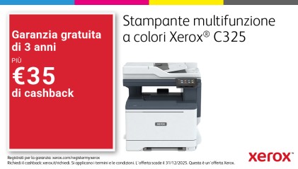 Xerox C325 A4 33 ppm Copia/Stampa/Scansione/Fax fronte/retro wireless PS3 PCL5e/6 2 vassoi 251 fogli