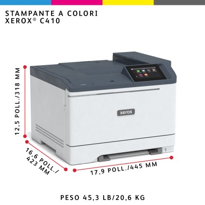 Xerox C410 A4 40 ppm Stampante fronte/retro PS3 PCL5e/6 2 vassoi 251 fogli