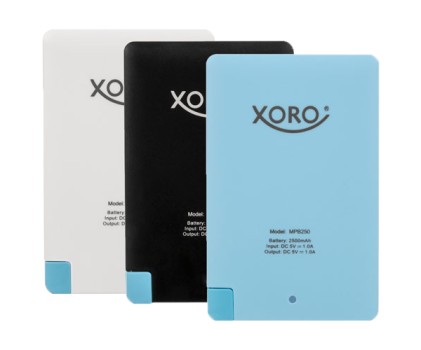 Powerbank Xoro MPB 250 2500 mAh - Formato Carta di Credito - Nero
