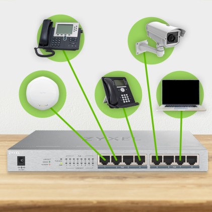 Zyxel Switch Managed 8 Porte Gigabit (8 Porte Poe, Fino A 60W), Chassis Metallo, Desktop