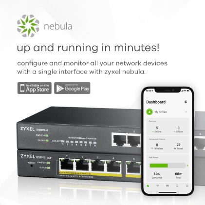 Zyxel Switch Managed Nebulaflex 8 Porte Gigabit, Ipv6, Vlan, Senza Ventole, Desktop