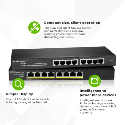 Zyxel Switch Managed Nebulaflex 8 Porte Gigabit Poe,  Ipv6, Vlan, Senza Ventole, Desktop