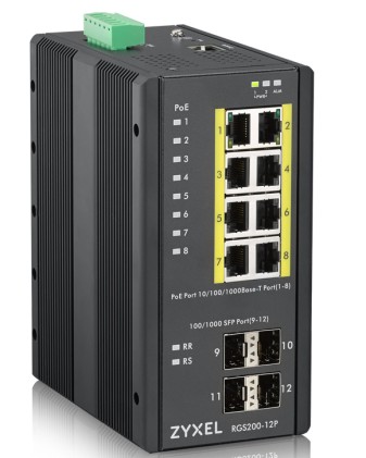 Zyxel Switch Industriale Managed, 12X Gigabit Poe 240W, Din Rail, Alim. 12-58V Dc