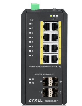 Zyxel Switch Industriale Managed, 12X Gigabit Poe 240W, Din Rail, Alim. 12-58V Dc