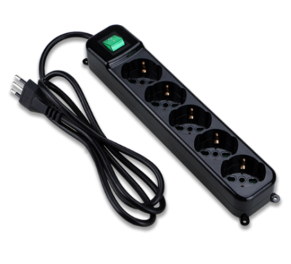 Tecnoware Multipresa Filtrata, Interruttore Luminoso, Child Protection, Spina Ingresso Italia, 5 Uscite Filtrate Inclinate 45_ Tipo Schuko/Italia 10/16 A, Colore Nero