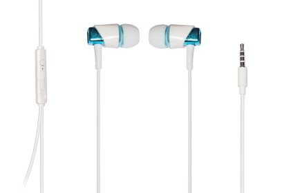 Auricolari Con Microfono, Plug 3,5 Mm, Cavo Mt 1,2 Filo Bianco E Cuffie Bianco-Blu