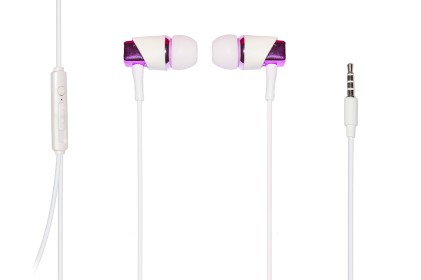 *Auricolari Con Microfono, Plug 3,5 Mm, Cavo Mt 1,2 Cavo Bianco E Cuffie Bianco-Viola