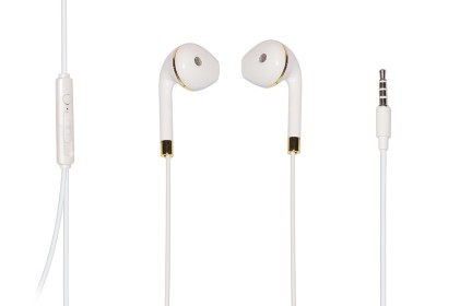 Auricolari Con Microfono, Plug 3,5 Mm, Cavo Mt 1,2 Filo Bianco E Cuffie Bianche-Oro