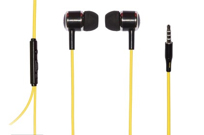Auricolari Con Microfono, Plug 3,5 Mm, Cavo Mt 1,2 Filo Giallo E Cuffie Nere-Argento