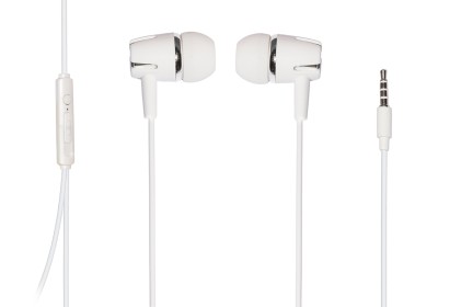 *Auricolari Con Microfono, Plug 3,5 Mm, Cavo Mt 1,2 Colore Bianco E Argento