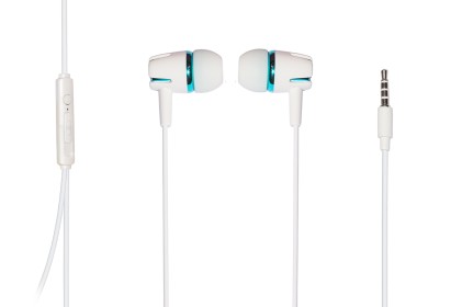 *Auricolari Con Microfono, Plug 3,5 Mm, Cavo Mt 1,2 Cavo Bianco E Cuffie Bianco-Blu
