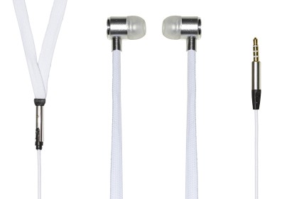 *Auricolari Con Microfono, Plug 3,5 Mm, Cavo Mt 1,2 Piatto Cavo In Tela Colore Bianco, Cuffie Argento