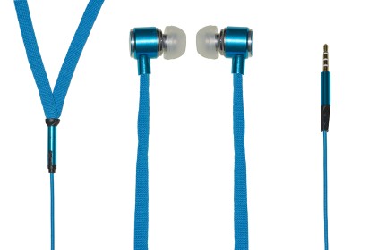 Auricolari Con Microfono, Plug 3,5 Mm, Cavo Mt 1,2 Piatto In Tela, Colore Blu