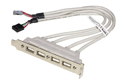 Piastrina Con 4 Connettori Usb 2.0 Tipo "A" Esterni - Connettore Alla Piastra Madre 2X10 Pin 2,54 Mm