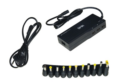 Alimentatore Universale Per Notebook 90 Watt 4,5A Max, Regolazione Automatica 15-20 Volt Con 11 Spine E 3 Porte Usb Per Ricarica 5 Volt 2,4 A