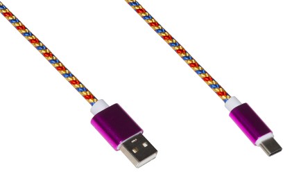 *Cavo Usb-C Mt 1 Guaina Intrecciata Colore Vermiglio/Oro/Blu