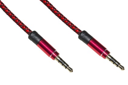 Cavo Audio Jack 3,5 Mm Maschio/Maschio Guaina Intrecciata Nylon Mt 1,20 Colore Rosso/Nero 4 Poli