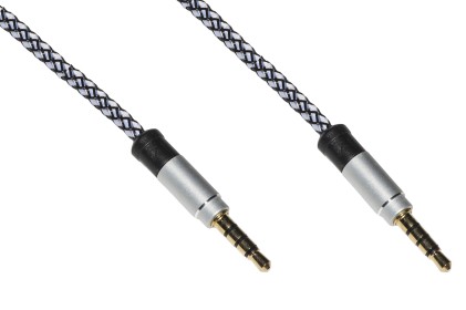 Cavo Audio Jack 3,5 Mm Maschio/Maschio Guaina Intrecciata Nylon Mt 1,20 Colore Argento/Nero 4 Poli