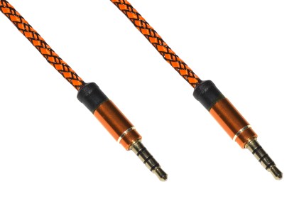 *Cavo Audio Jack 3,5 Mm Maschio/Maschio Guaina Intrecciata Nylon Mt 1,20 Colore Arancione/Nero 4 Poli
