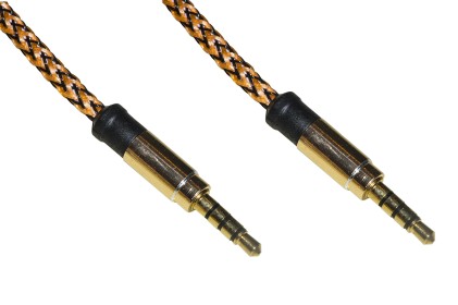 *Cavo Audio Jack 3,5 Mm Maschio/Maschio Guaina Intrecciata Nylon Mt 1,20 Colore Giallo/Nero 4 Poli