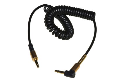 Cavo Audio Jack 3,5 Mm Maschio/Maschio A Spirale Mt 1,80 Colore Nero Con 1 Connettore 90&deg; E Molla Di Protezione