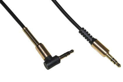 Cavo Audio Jack 3,5 Mm Maschio/Maschio A Spirale Mt 1,80 Colore Nero Con 1 Connettore 90&deg; E Molla Di Protezione