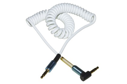 *Cavo Audio Jack 3,5 Mm Maschio/Maschio A Spirale Mt 1,80 Colore Bianco Con 1 Connettore 90&deg; E Molla Di Protezione