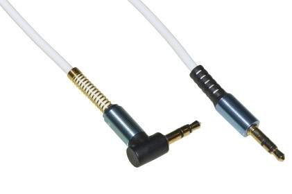 *Cavo Audio Jack 3,5 Mm Maschio/Maschio A Spirale Mt 1,80 Colore Bianco Con 1 Connettore 90&deg; E Molla Di Protezione