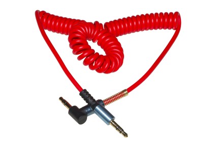 *Cavo Audio Jack 3,5 Mm Maschio/Maschio A Spirale Mt 1,80 Colore Rosso Con 1 Connettore 90&deg; E Molla Di Protezione