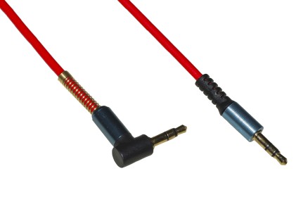 *Cavo Audio Jack 3,5 Mm Maschio/Maschio A Spirale Mt 1,80 Colore Rosso Con 1 Connettore 90&deg; E Molla Di Protezione