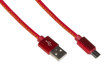 Cavo Piatto Micro Usb Guaina Jeans Mt 1 Colore Rosso Fino A 2 Ampere
